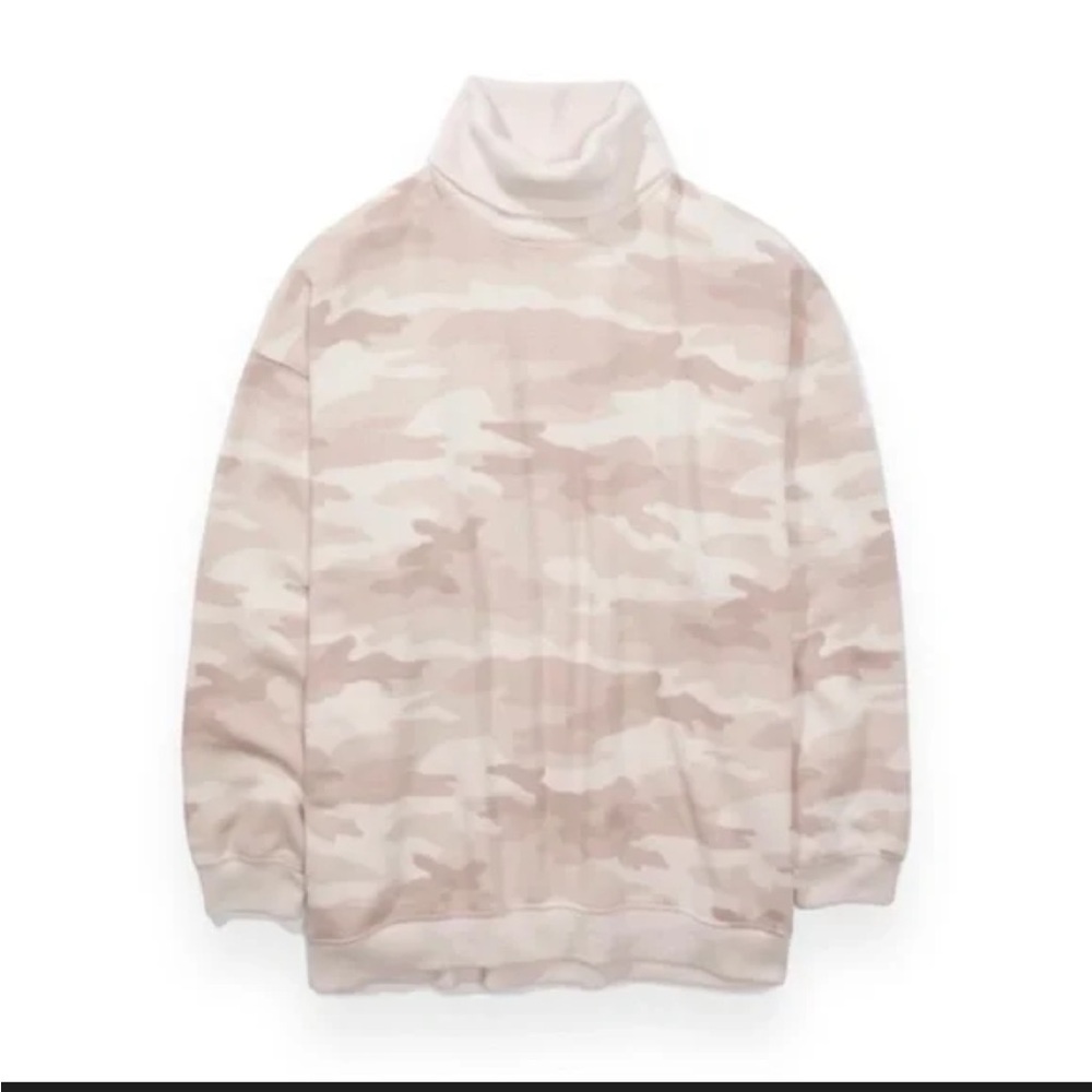 American Eagle Outfitters Cowlneck Pink Camo Crewneck Sweater